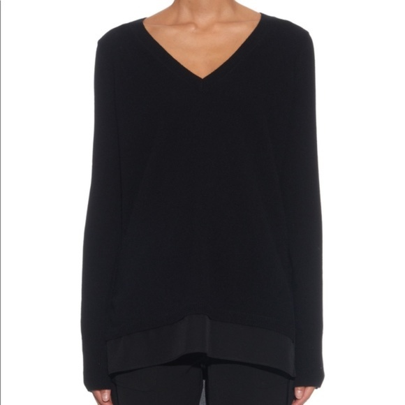 Vince Wool Cashmere V-neck Sweater Silk Trim S - Picture 1 of 4